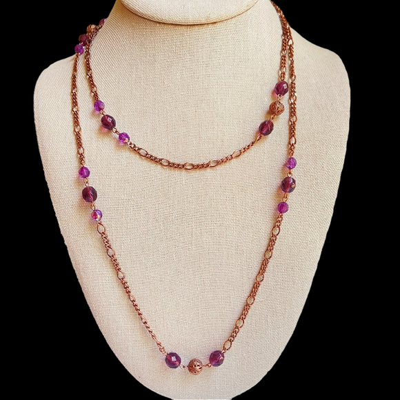 2028 brand coppertone station necklace with iridescent purple and filigree beads - Picture 1 of 9